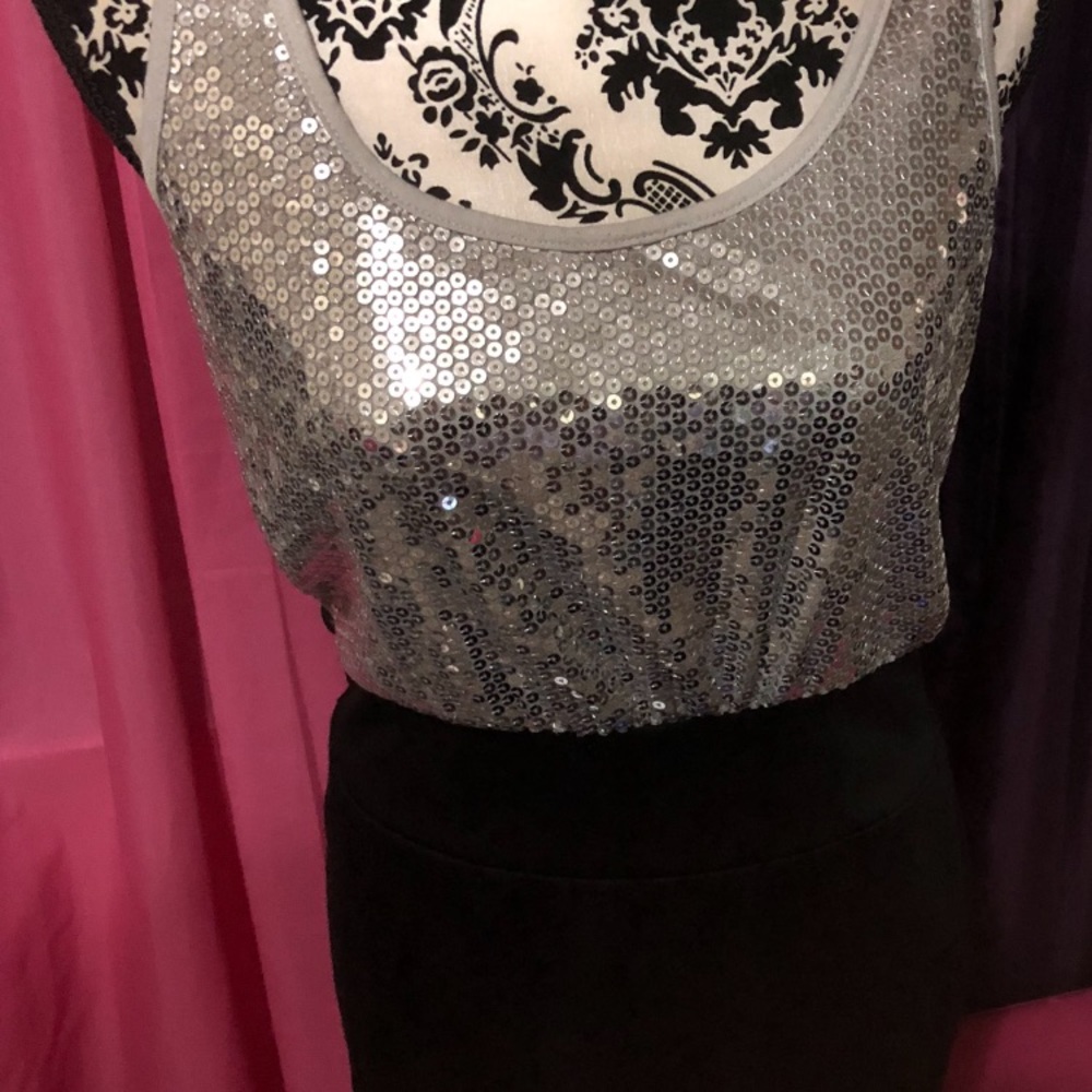 Romeo & Juliet Couture Sequin Silver/ Black Dress